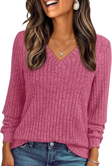 Damen Weicher Rippstrickpullover mit V-Ausschnitt Echo Archiv