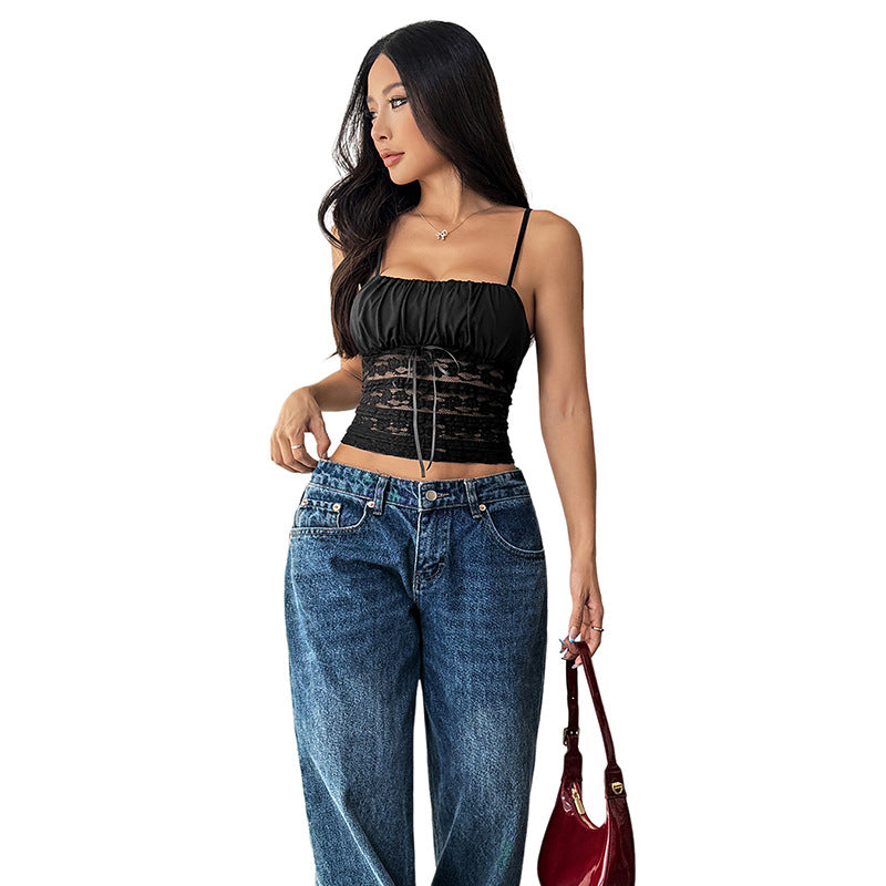 Damen Weite Stonewashed Jeans mit tiefer Taille und Palazzo-Bein Echoarchiv