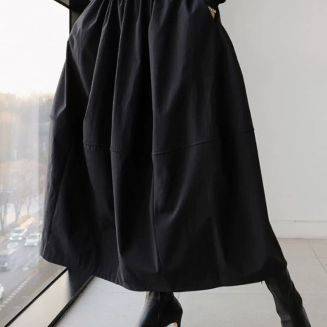 Damen Langer Voluminöser Maxi-Rock mit weitem Saum und elastischem Bund – Rosévia