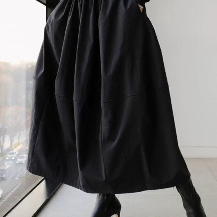 Damen Langer Voluminöser Maxi-Rock mit weitem Saum und elastischem Bund Echoarchiv