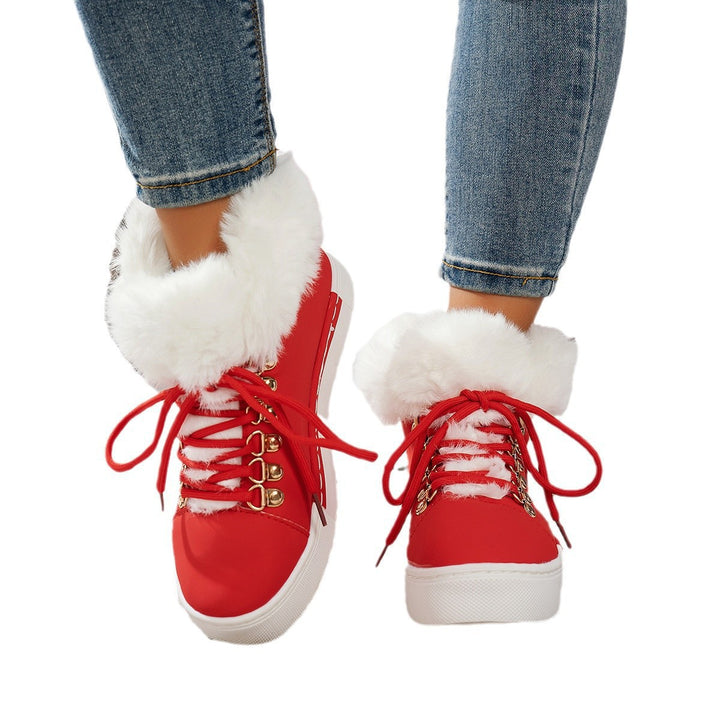 Damen Winterliche Sneaker-Stiefelette mit Kunstfellkragen und Plateau Echoarchiv