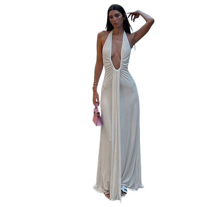 Damen Maxikleid mit tiefem V-Ausschnitt und eleganten Drapierungen Echo Archiv