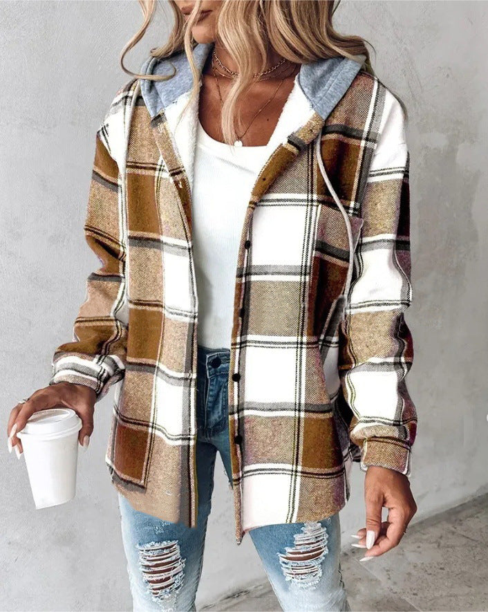 Damen Kapuzencardigan mit Streifen und Druckknopfblende Echoarchiv