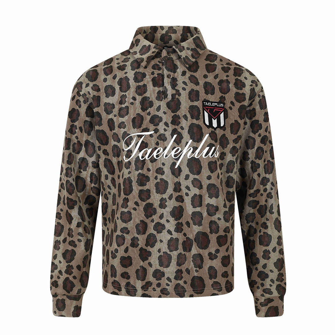 Damen Langärmeliges Poloshirt mit Waffelstruktur, Knopfleiste und Animal-Print Echoarchiv