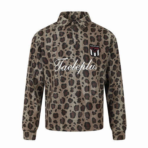 Damen Langärmeliges Poloshirt mit Waffelstruktur, Knopfleiste und Animal-Print Echoarchiv