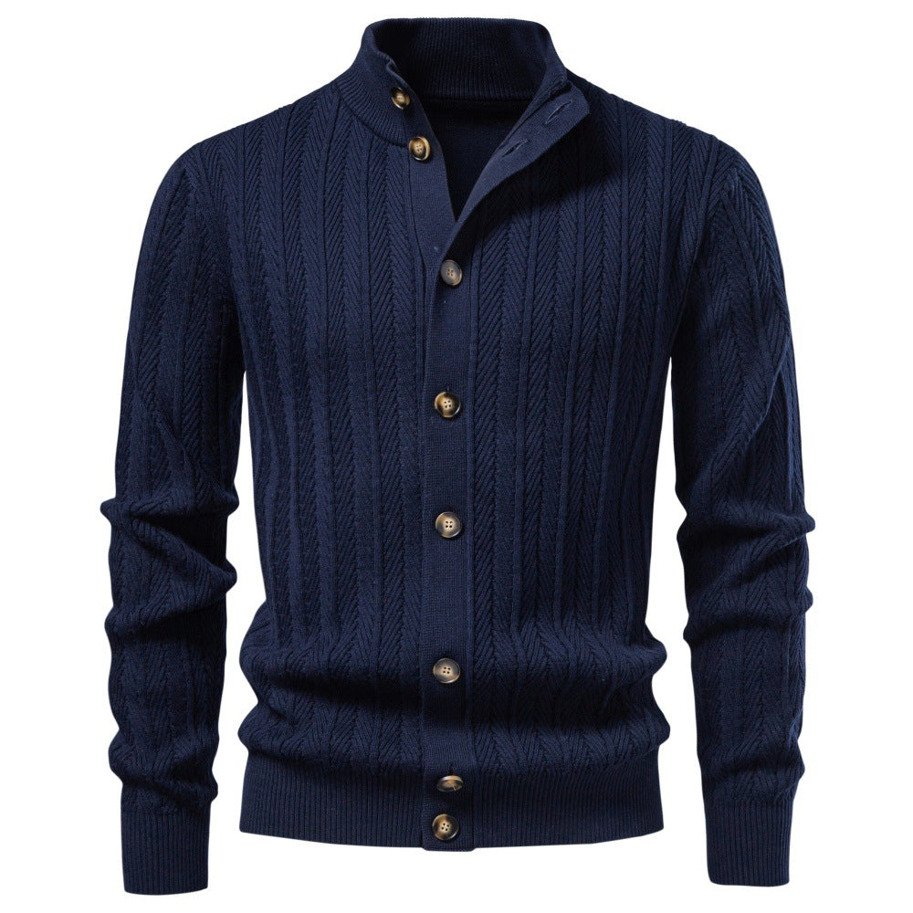 Herren Feinstrick-Button-Cardigan mit Zopfmuster und Stehkragen Echoarchiv