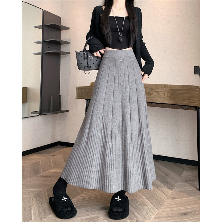 Damen Eleganter Maxirock mit feinem Faltenwurf und Knopfdetails – Valéora