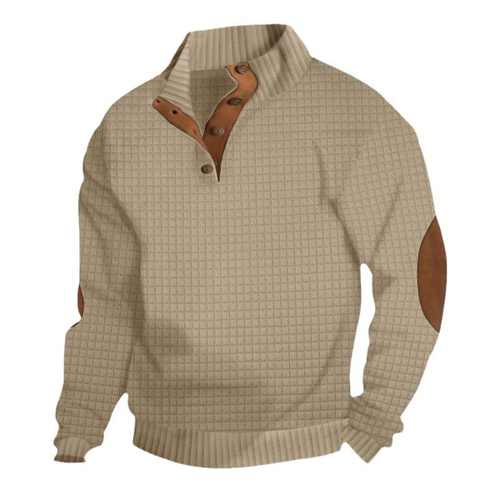 Herren Strickpullover mit Knopfleiste und eleganten Lederakzenten Echoarchiv