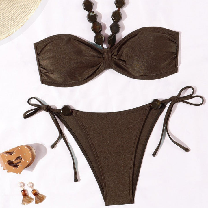 Damen Eleganter Bandeau-Bikini mit dekorativen Perlen Echo Archiv
