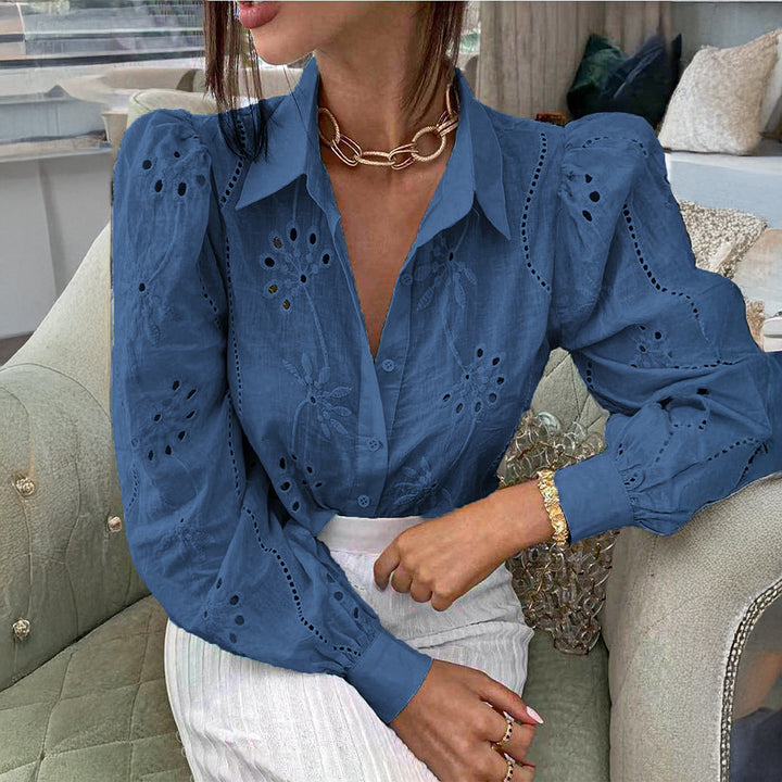 Damen Transparente Bluse mit Stickereien und Rüschendetails Echo Archiv