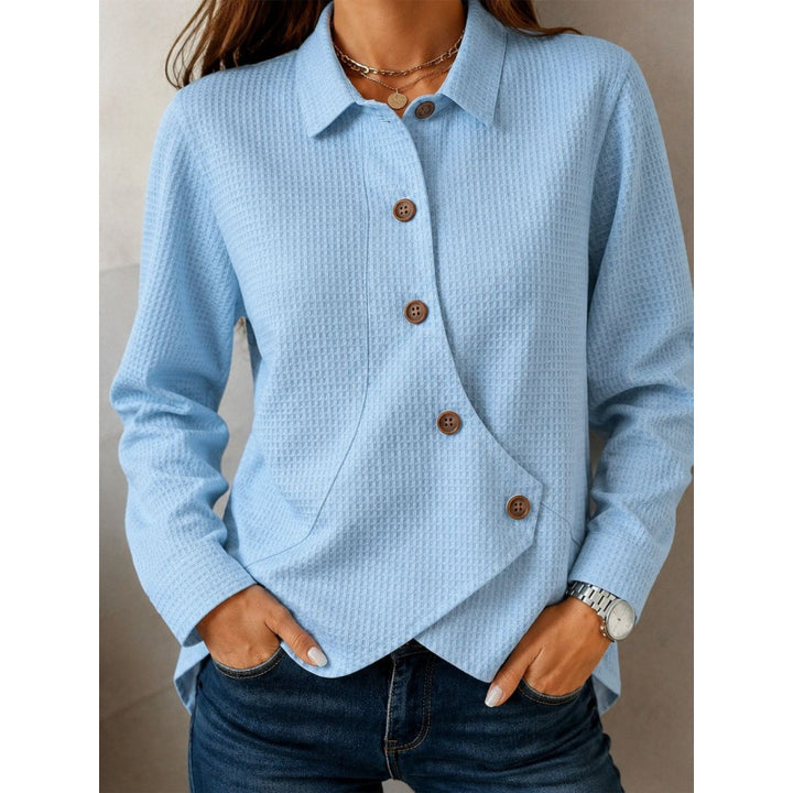 Damen strukturierte Waffel-Hemdjacke mit asymmetrischer Knopfleiste und Eingrifftasche – Célinea