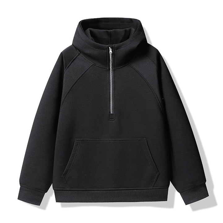 Unisex Halbzip-Kapuzenpullover mit hohem Kragen, Kängurutasche & gerippten Bündchen Echoarchiv