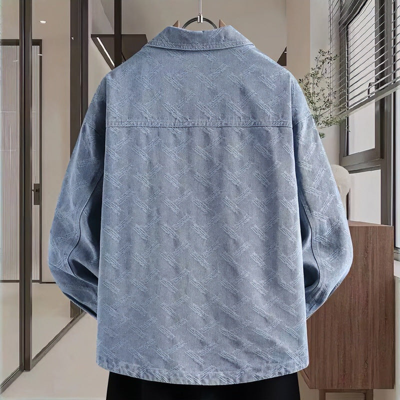 Herren Jeans-Overshirt mit dezenter Struktur-Jacquard, Druckknopf‑Brusttaschen und Hemdkragen Echoarchiv