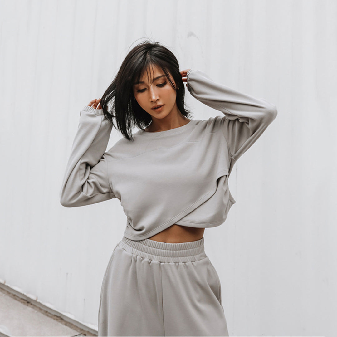 Damen nan weites Lounge-Hosen-Set mit hohem Komfortbund und kurzem Sweatshirt Echo Archiv