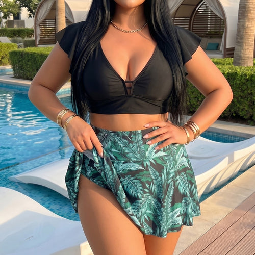 Damen Bikini-Oberteil mit elegantem Wickeldetail und floralem Unterrock Echo Archiv