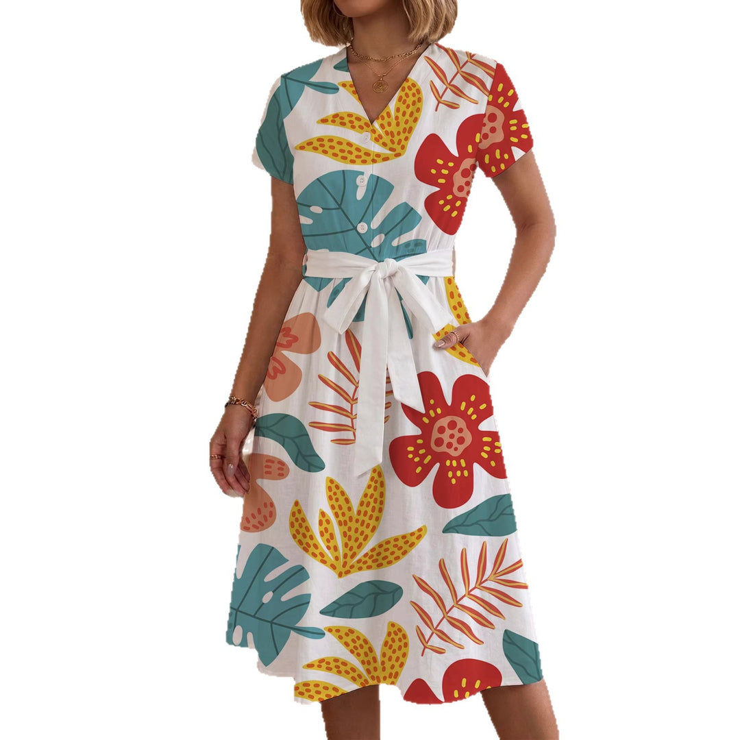 Damen lässiges Kleid mit modernem Leoprint und taillierbarem Gürtel Echo Archiv