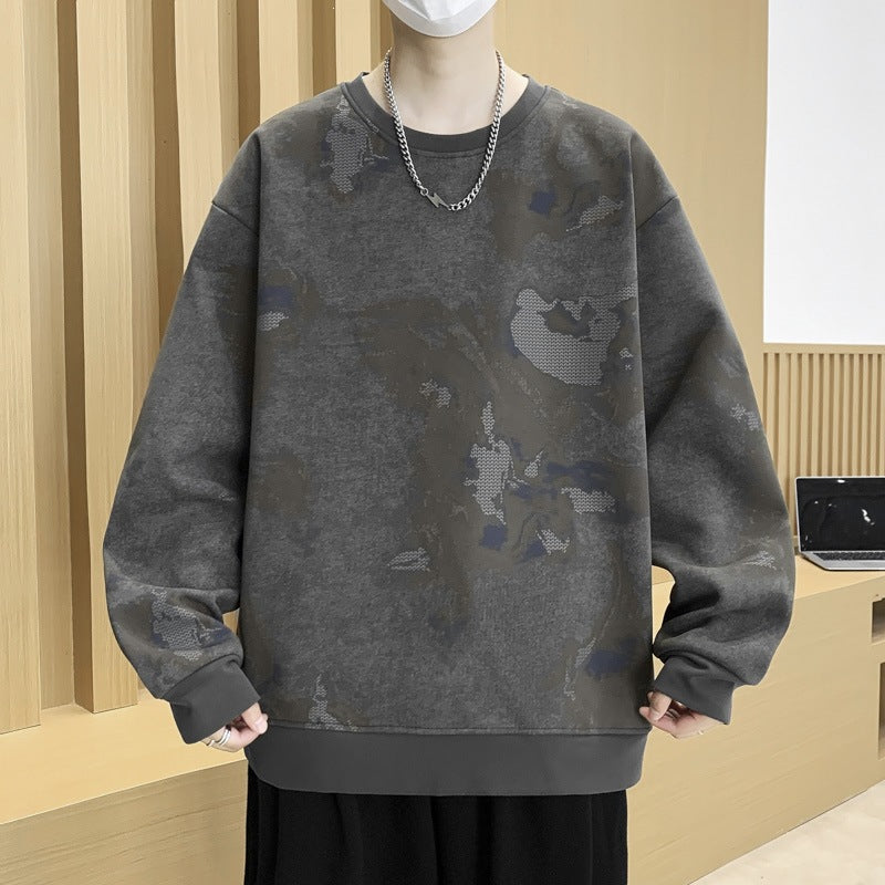 Herren Oversize-Sweatshirt mit abstraktem Marmor-Print und schwerer Baumwollmischung Echoarchiv