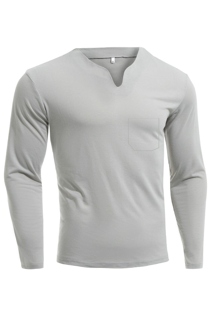 Herren nan Langarmshirt mit V-Ausschnitt Slim Fit Baumwollmix und elastischem Komfortbund Echo Archiv