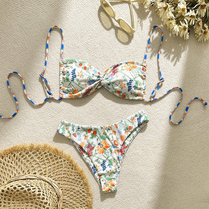 Damen Freizeit-Bikini mit floralen Mustern und verstellbaren Trägern Echo Archiv