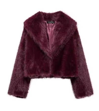 Damen Kurze Cropped Kunstpelzjacke mit voluminösem Schalkragen Echo Archiv