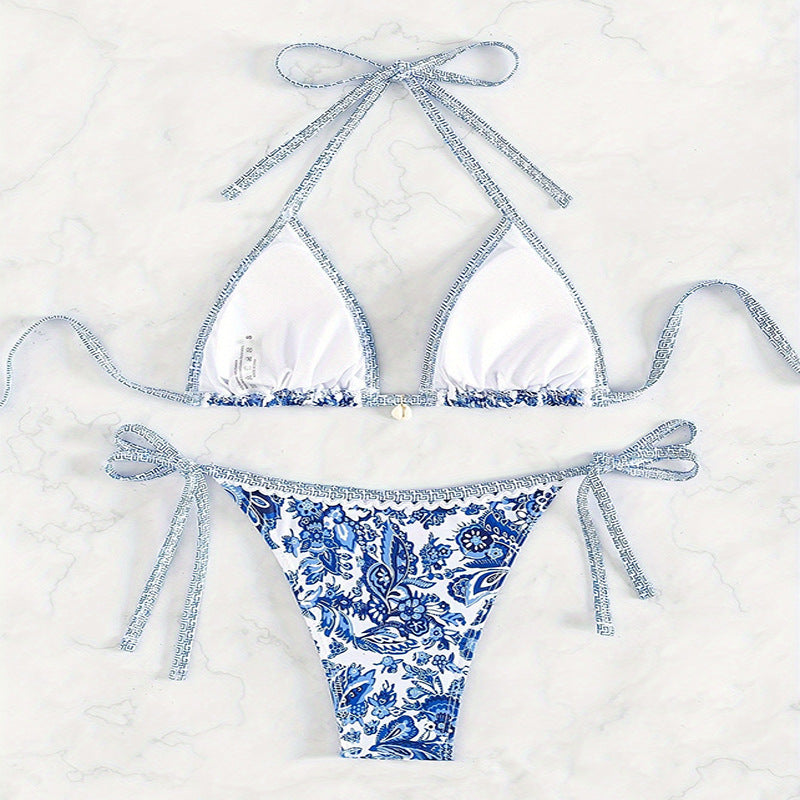 Damen Triangel-Bikini mit floralem Druck und raffinierten Bindebändern Echo Archiv