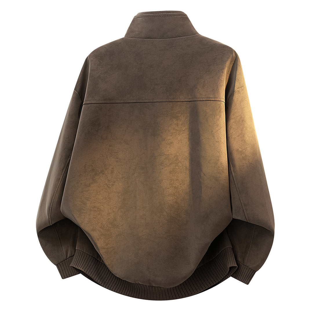 Unisex Oversize Suede‑Optik Bomberjacke mit Stehkragen, verdecktem Reißverschluss & Eingrifftaschen Echoarchiv