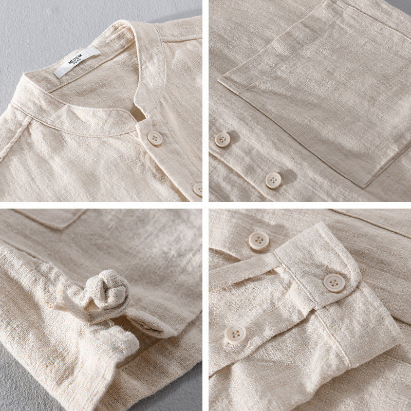 Herren Leinenjacke mit Stehkragen und aufgesetzten Taschen Echoarchiv