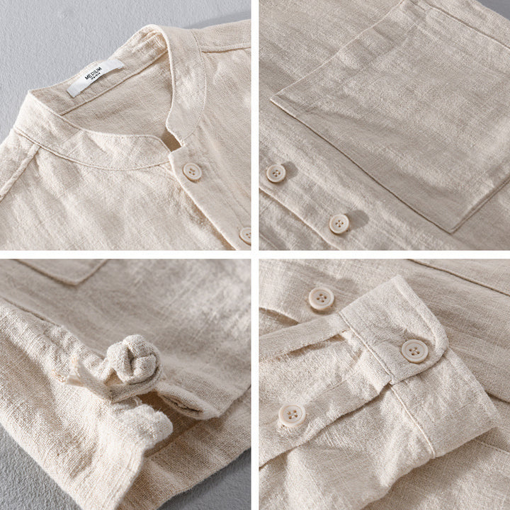 Herren Leinenjacke mit Stehkragen und aufgesetzten Taschen Echoarchiv