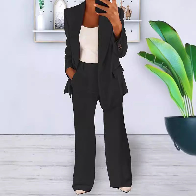 Damen nan bürotaugendes Hosenanzug Set mit weiter Hose und tailliertem Blazer Echo Archiv