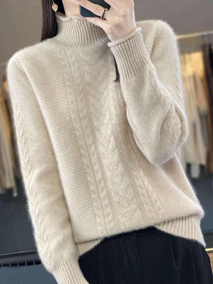 Damen Weicher Zopfstrick‑Mockneckpullover mit kaschmirähnlicher Haptik und verlängerten Rippbündchen Echoarchiv
