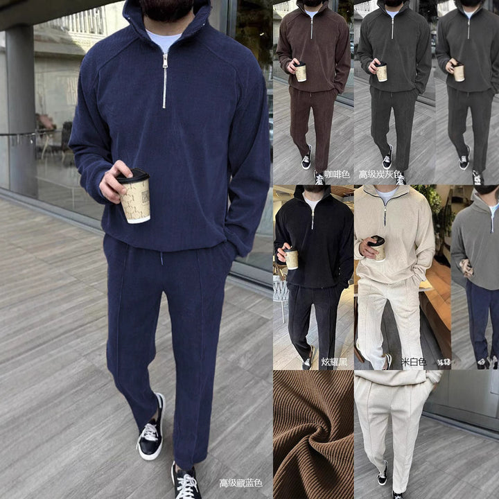 Herren lässiger Reißverschluss-Pullover mit passender Jogginghose Echoarchiv