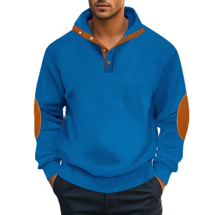 Herren lässiger Polo-Pullover mit Knopfleiste und modischen Ellbogen-Patches Echoarchiv