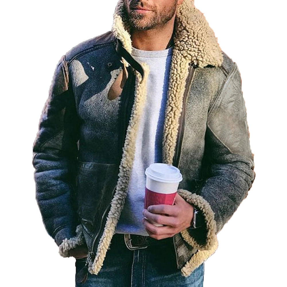 Herren Kurzjacke im Vintage-Shearling-Style mit Reißverschluss und Teddyfutter Echoarchiv