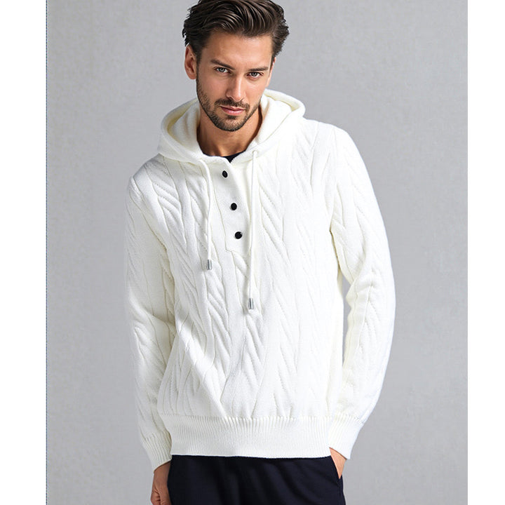 Herren Strukturiertes Zopfmuster-Kapuzenpullover mit Knopfleiste Echo Archiv