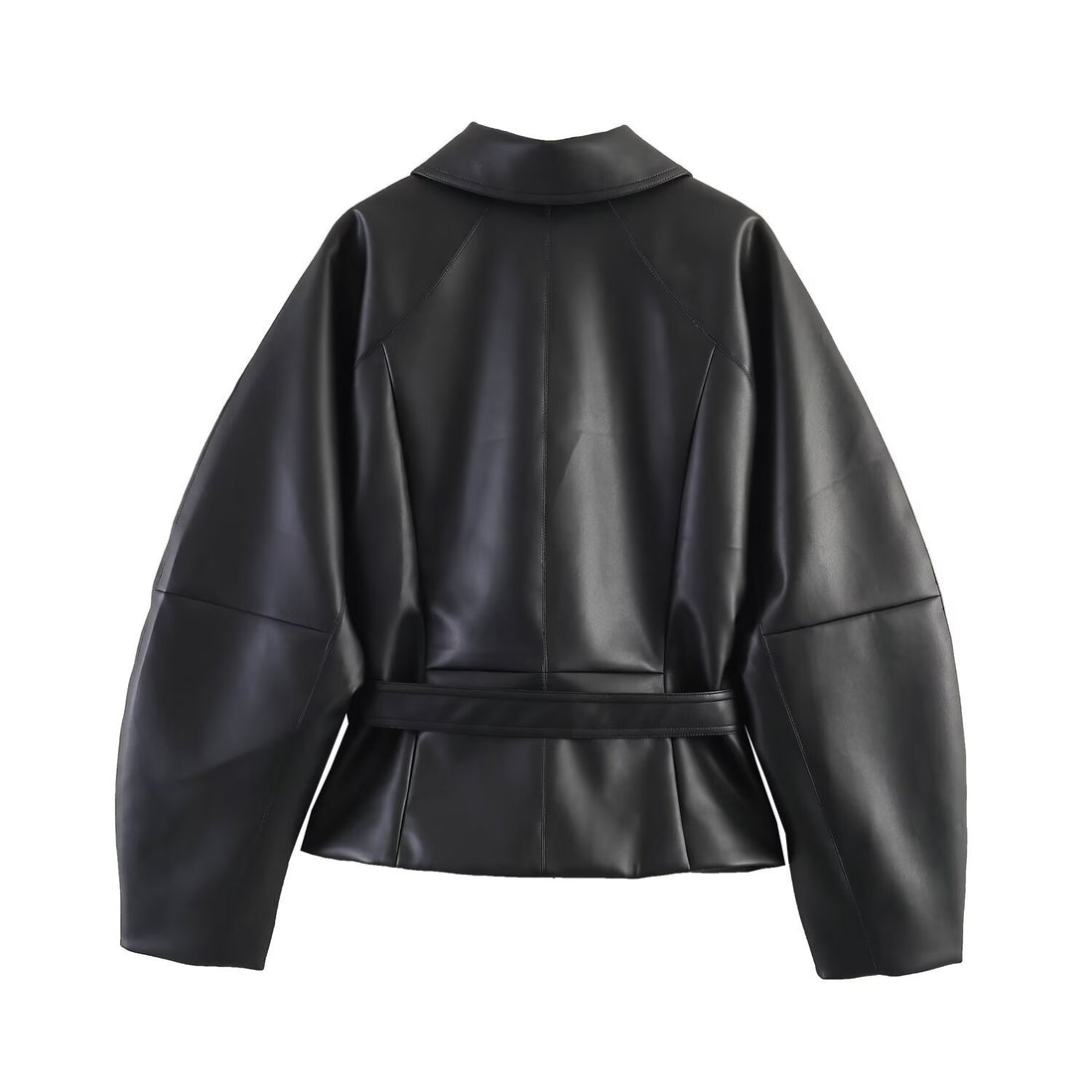 Damen Kurze Kunstlederjacke mit Taillengürtel und Oversized-Ärmeln Echo Archiv