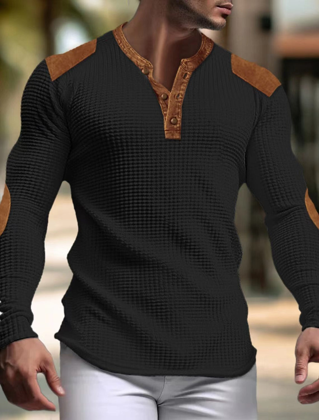 Herren Langarmshirt mit strukturiertem Design und Kontrastakzenten Echoarchiv