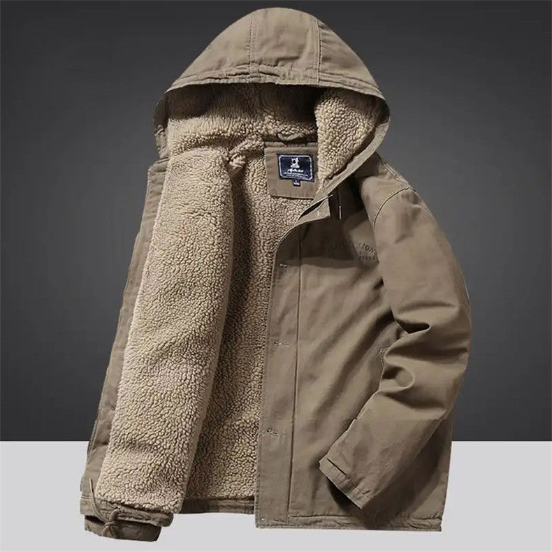 Herren Kapuzenjacke im Vintage-Worker-Stil mit Sherpa‑Futter – Taviero