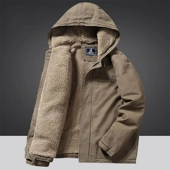 Herren Kapuzenjacke im Vintage-Worker-Stil mit Sherpa‑Futter – Taviero
