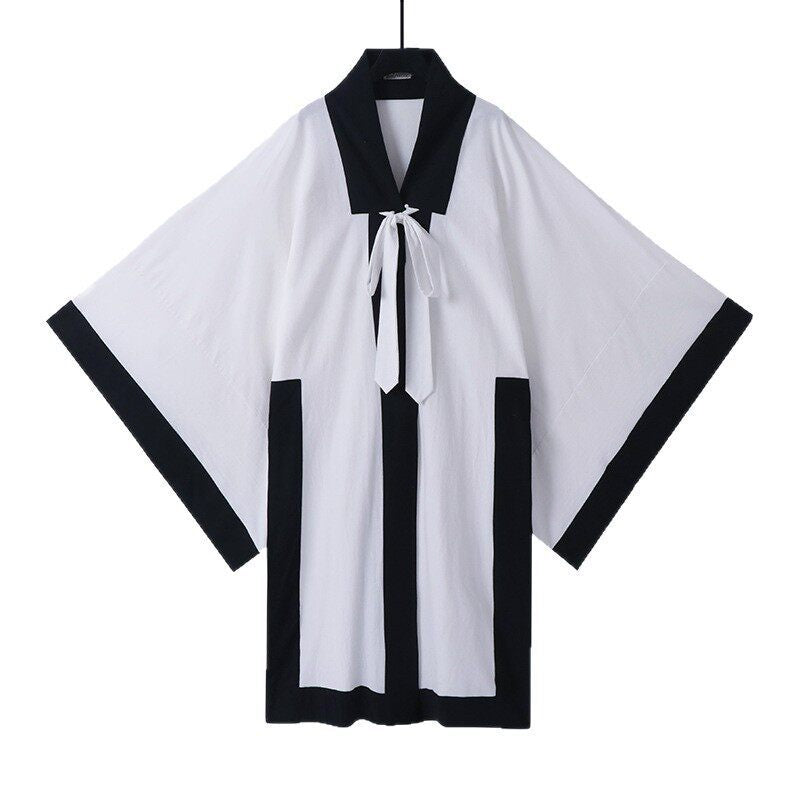 Unisex Oversize Kimono-Cardigan mit Kontrastblende, Bindeband und aufgesetzten Taschen Echoarchiv