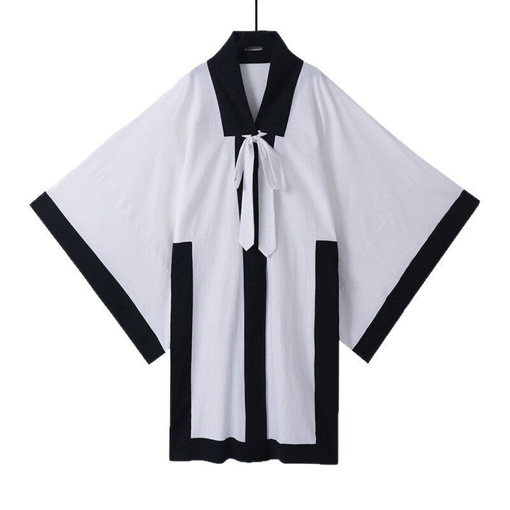 Unisex Oversize Kimono-Cardigan mit Kontrastblende, Bindeband und aufgesetzten Taschen Echoarchiv