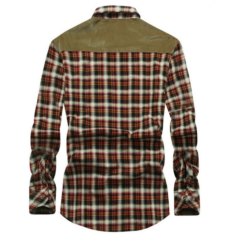 Herren Kariertes Thermo-Hemdjacke mit wärmendem Sherpa-Futter und Cord-Schulterbesatz – Taviero