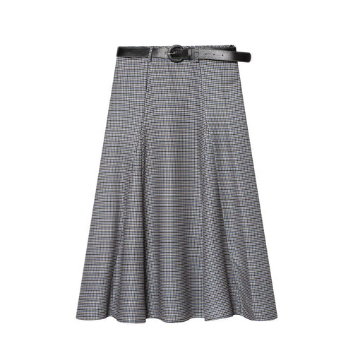 Damen A-Linien Midirock mit hoher Taille und Gürtel Echoarchiv