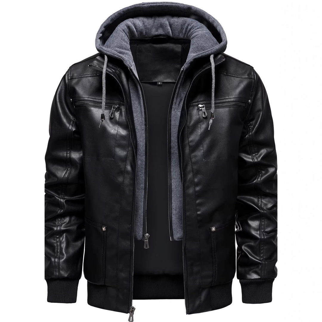 Herren Sportliche Lederjacke mit Kapuze Echo Archiv