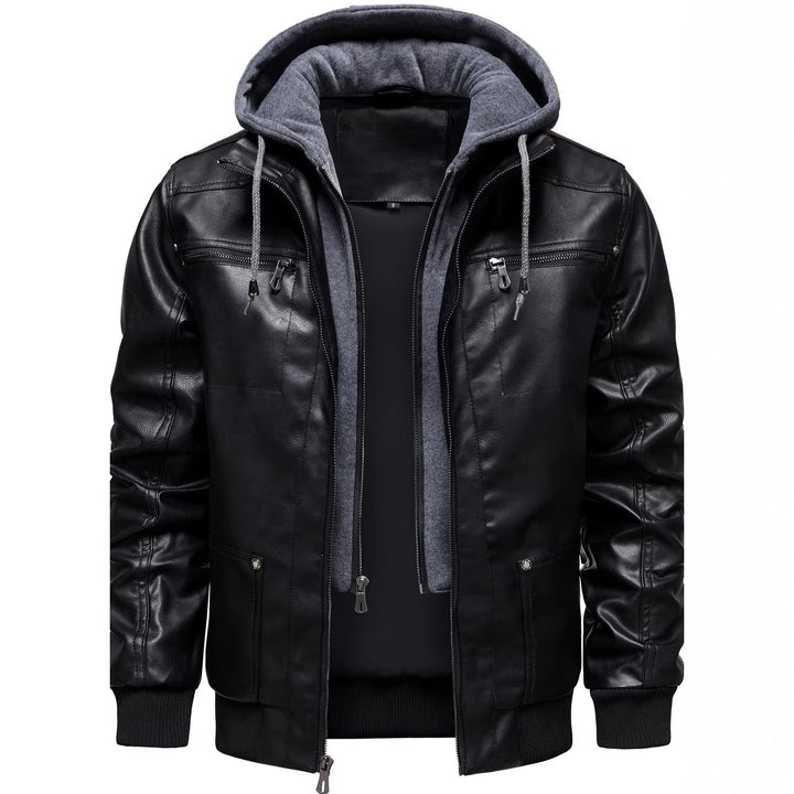 Herren Sportliche Lederjacke mit Kapuze Echo Archiv