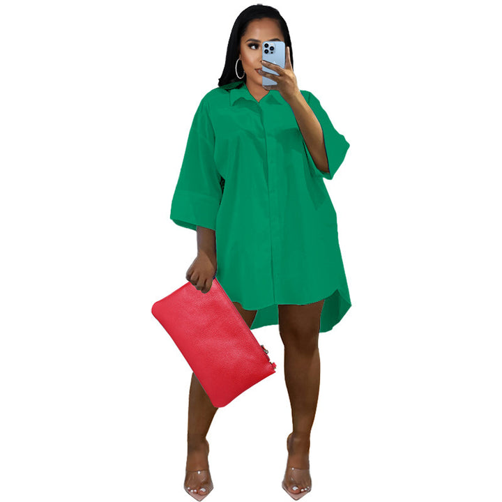 Damen Oversize Hemdblusenkleid mit asymmetrischem Saum und 3/4‑Ärmeln Echoarchiv