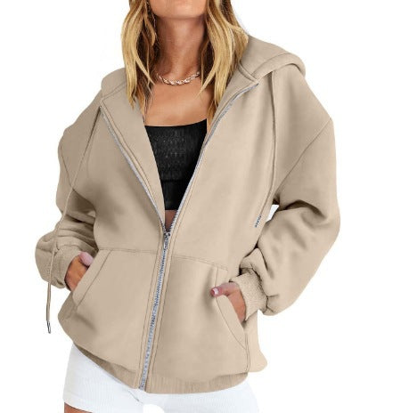 Damen nan oversized Zip-Kapuzenjacke mit kontrastierendem Reißverschluss, doppellagiger Kapuze und Kängurutasche Echo Archiv