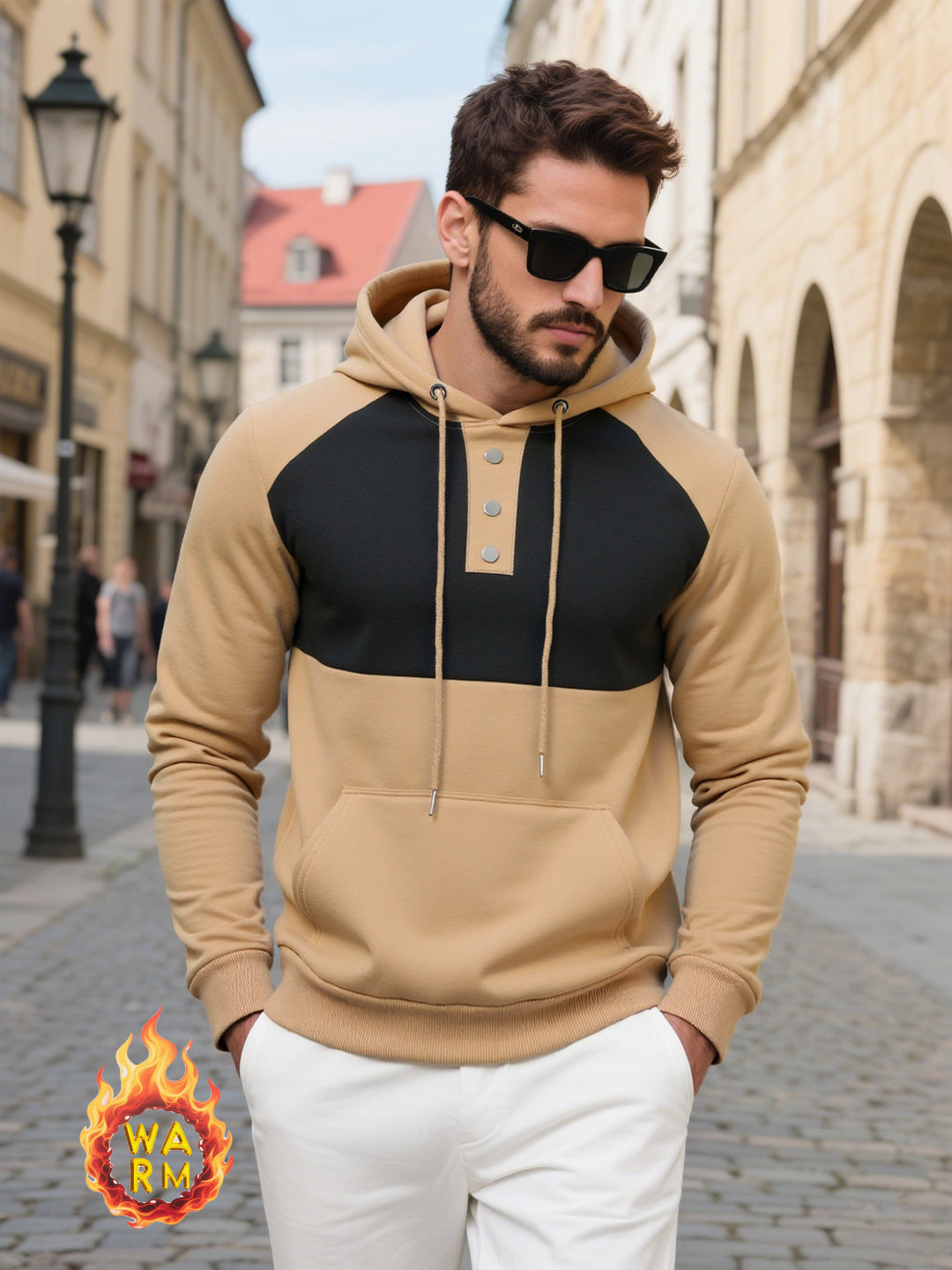 Herren modischer Kapuzenpullover mit strukturiertem Gewebe und praktischen Knopfdetails Echoarchiv