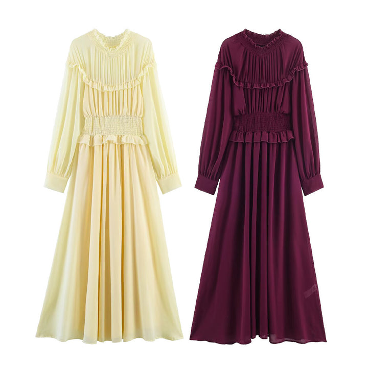 Damen Maxikleid mit voluminösen Rüschendetails und schmalem Gürtel Echo Archiv
