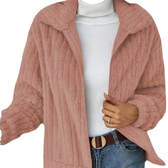 Damen nan kuschelige Teddyjacke mit durchgehendem Reißverschluss, Stehkragen und Eingrifftaschen Echo Archiv