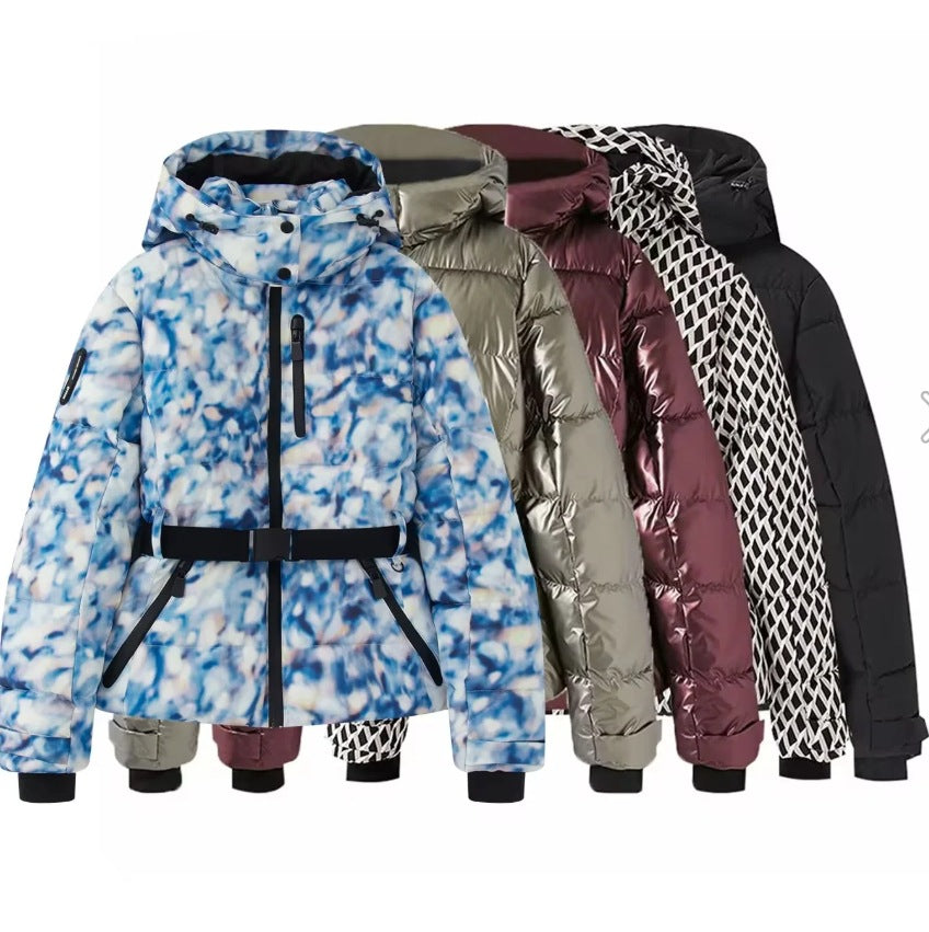 Damen 100+ gesteppte Ski- und Winterjacke mit Kapuze, Taillengürtel & wasserdichten Reißverschlüssen Echo Archiv